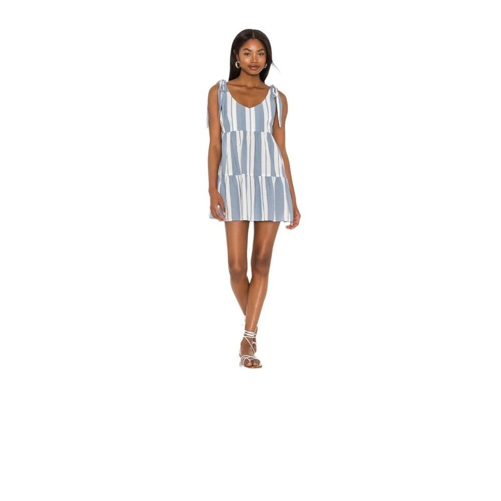Show Me Your Mumu Woman’s Emme Tie Dress Blue Sailboat Stripe Resort SZ XL